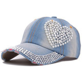 2017 Korean Style Women Denim Baseball Cap Rhinestone Heart Shape Caps for Spring/Summer/Autumn/Winner