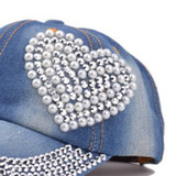 2017 Korean Style Women Denim Baseball Cap Rhinestone Heart Shape Caps for Spring/Summer/Autumn/Winner