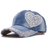 2017 Korean Style Women Denim Baseball Cap Rhinestone Heart Shape Caps for Spring/Summer/Autumn/Winner
