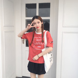 2017 Korean Style Letter Printed All Match Loose Causal Hole Short Sleeve Female T-shirts