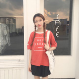 2017 Korean Style Letter Printed All Match Loose Causal Hole Short Sleeve Female T-shirts