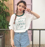 2017 Korean Style Letter Printed All Match Loose Causal Hole Short Sleeve Female T-shirts