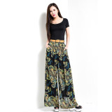 2017 Korean Fashion Summer Female Thin Trousers Plus Size High Waist Print Full Length Wide Leg Chiffon Pants Loose Casual