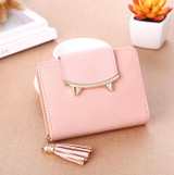 2017 Korean Cute Cat Ears Leather Short Tassel Women Wallet Small Day Clutch Trifold Female Purse ID Coin Card Holder Mini Bag