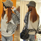 2017 Korean Casual Zebra Stripes Harajuku Loose Thin Hoodies Woman Sweatshirt Patchwork Pullover Batwing Sleeve O-neck Large
