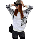 2017 Korean Casual Zebra Stripes Harajuku Loose Thin Hoodies Woman Sweatshirt Patchwork Pullover Batwing Sleeve O-neck Large
