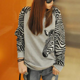 2017 Korean Casual Zebra Stripes Harajuku Loose Thin Hoodies Woman Sweatshirt Patchwork Pullover Batwing Sleeve O-neck Large