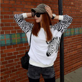2017 Korean Casual Zebra Stripes Harajuku Loose Thin Hoodies Woman Sweatshirt Patchwork Pullover Batwing Sleeve O-neck Large