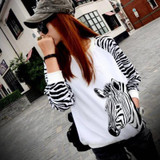 2017 Korean Casual Zebra Stripes Harajuku Loose Thin Hoodies Woman Sweatshirt Patchwork Pullover Batwing Sleeve O-neck Large
