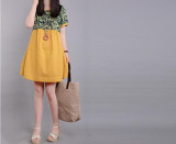 2017 Korea New Summer dress Cotton Linen Fashion Ladies O-neck loose Plus Size Printing women dress Female Vestidos Robe