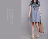 2017 Korea New Summer dress Cotton Linen Fashion Ladies O-neck loose Plus Size Printing women dress Female Vestidos Robe