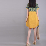 2017 Korea New Summer dress Cotton Linen Fashion Ladies O-neck loose Plus Size Printing women dress Female Vestidos Robe