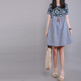 2017 Korea New Summer dress Cotton Linen Fashion Ladies O-neck loose Plus Size Printing women dress Female Vestidos Robe