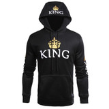 2017 KING Queen Crown Print Unisex Men Women Autumn Hoodies Slim Sweatshirt for Couple Lovers Winter Patchwork Hooded Pullovers