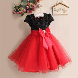 2017 Kids Patchwork Lace Dresses For Girl Bow Infant Baptism Baby Dress Princess Wedding Flower Girl Dress Children Party Wear