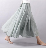 2017 Fashion Brand Women Linen Cotton Long Skirts Elastic Waist Pleated Literary style Vintage Summer Skirts Faldas Saia