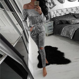 2017 Fashion bodysuit Womens Shiny Velvet Off Shoulder Jumpsuit Casual Ladies Jumpsuits Romper Long Evening Party Clothes