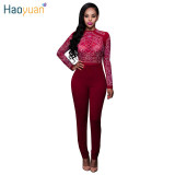 2017 Fashion Autumn Womens Long Sleeve Jumpsuit Rompers One Pieces Elegant Full Bodysuit Combinaison Femme Sexy Bodycon Jumpsuit