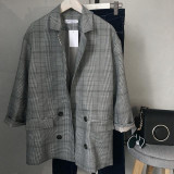 Stylish Women Blazers Jackets Grey Oversize Casual Jacket Plaid Pattern Workwear Suit Blazer Brown