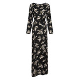 Stylish Women Boho Floral Long Maxi Dress Elegant Black Dress with Belt