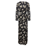 Stylish Women Boho Floral Long Maxi Dress Elegant Black Dress with Belt Stylish Women Boho Floral Long Maxi Dress Elegant Black Dress with Belt