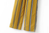 Stylish Striped print Yellow Wide Leg Pants 2017 New Woman Vintage Elastic Waist Full length Trousers Femme Casual loose Pants