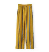 Stylish Striped print Yellow Wide Leg Pants 2017 New Woman Vintage Elastic Waist Full length Trousers Femme Casual loose Pants