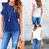 Stylish Sexy Women clothes Summer round neck solid Sleeveless Shirts pullover Casual Loose Chiffon Blouses one pieces