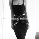 Stylish Handcrafted Punk Hardcore Gothic D Metal Body Bondage PU Leather Harness Waist Cincher Dancing Belt Suspender Starps