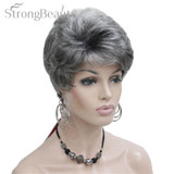 StrongBeauty Synthetic Short Curly Hair Puffy Natural Blonde/Silver Grey Wigs With Bangs For Women Many Color For Choose