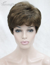 StrongBeauty Synthetic Short Curly Hair Puffy Natural Blonde/Silver Grey Wigs With Bangs For Women Many Color For Choose