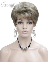 StrongBeauty Synthetic Short Curly Hair Puffy Natural Blonde/Silver Grey Wigs With Bangs For Women Many Color For Choose