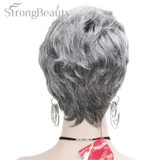 StrongBeauty Synthetic Short Curly Hair Puffy Natural Blonde/Silver Grey Wigs With Bangs For Women Many Color For Choose
