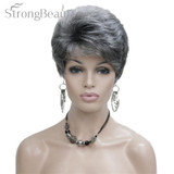 StrongBeauty Synthetic Short Curly Hair Puffy Natural Blonde/Silver Grey Wigs With Bangs For Women Many Color For Choose