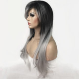 StrongBeauty Women's Wigs Silver/Black Ombre Bob Long Straight Hair Synthetic Full Wig