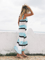 Striped V-neck Backless Split-side Maxi Dress Striped V-neck Backless Split-side Maxi Dress