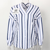 Striped Shirt Women 2018 Autumn New Arrival V-Neck Cotton Casual Blouses Ladies Loose Long Sleeve Shirts Womens Tops and Blouses