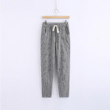 Striped Pants Casual Trousers Loose Straight Cotton Pants Mid-waist Pocket Full Length Women Pants Pantalon Femme Plus Size 2017