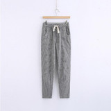 Striped Pants Casual Trousers Loose Straight Cotton Pants Mid-waist Pocket Full Length Women Pants Pantalon Femme Plus Size 2017