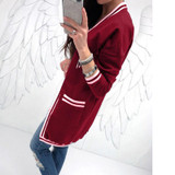 Striped Open Stitch Women Pockets Long Sweaters Spring Knitted Female Cardigan Knitting Warm Winter Plus Size Jumper Tops GV197