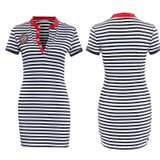 Striped Navy V neck Summer Dresses Casual Bodycon Knee-Length Summer Dress Women Clothes