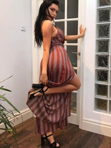 Striped Belted Backless Jumpsuits
