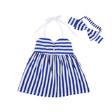 Striped Baby Girl Dress Toddler Princess Suspenders Girls Dresses Summer Baby Kids Clothes Children Clothing Bow Headband FA006