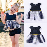 Striped baby clothes dress Newborn Baby Girls Party Princess Pageant Tutu Dress Kid Toddler Navy Blue Dress