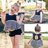 Striped baby clothes dress Newborn Baby Girls Party Princess Pageant Tutu Dress Kid Toddler Navy Blue Dress