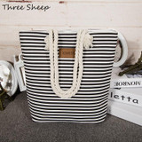 Stripe Black Handbag Summer Beach Bag Canvas Tote Bags Canvas Woman Shopping Bag Women Cheap Hand Bags Shoulder Sac a Main