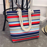 Stripe Black Handbag Summer Beach Bag Canvas Tote Bags Canvas Woman Shopping Bag Women Cheap Hand Bags Shoulder Sac a Main