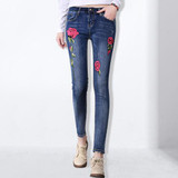 Stretch Embroidered Jeans For Women Elastic Flower Jeans Female Pencil Denim Pants Rose Pattern Pantalon Femme GAREMAY 155