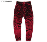 Streetwear Men Velour Jogger Pants Street Dance Velvet Pants Elastic Waist Sweatpants New 2017 Wine Red / Black / Deep Grey