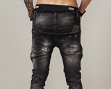 Street Jeans Men Slim Fit  Hiphop Jeans Mens Straight Street Jean Men Black Patch Homme Cool Men Stretch Jeans
